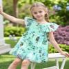 AGQT Girls Ruffle Dress Flutter Sleeve Summer Dress Flower Girls Swiss Dots Flowy Pleated Party Dress Green-Red Blue Flower Size 11-12T view 2