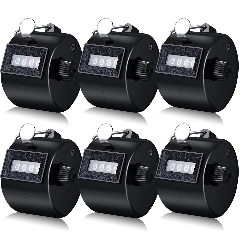 TOODOO 6 Pack Hand Tally Counter 4 Digit Mechanical Palm Clicker Plastic Hand Held Counter Clicker with Metal Finger Ring for School Golf Sports Events Office Stadium(Black)