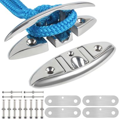 316 Stainless Steel Boat Cleats 5 Inch, Marine Grade Dock Cleats with Stainless Steel Bolts and Back Plate,Boat Dock Cleats Folding Dock Cleats for Deck and Boat (2 Pack)