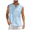 Running Shirts For Men, Sleeveless Shirts Men Mens Shirts Tanks With Pockets Men's Casual Loose Cotton Linen Shirts Colour Shirt Blouse Vest Beach Shirts Tops Cotten Tank Tops (M, 1-Light blue) Ymosrh view 1