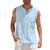 Running Shirts For Men, Sleeveless Shirts Men Mens Shirts Tanks With Pockets Men's Casual Loose Cotton Linen Shirts Colour Shirt Blouse Vest Beach Shirts Tops Cotten Tank Tops (M, 1-Light blue) Ymosrh view 2
