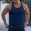 Ymosrh Running Shirts for Men, Mens Undershirts Sleeveless Men Tshirts White Tank Tall Men's Solid Color Tightening Spring/Summer Knit Vertical Stripe Bodybuilding Fitness Vest I-Line (XL, Navy-1) view 2