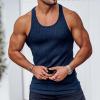 Ymosrh Running Shirts for Men, Mens Undershirts Sleeveless Men Tshirts White Tank Tall Men's Solid Color Tightening Spring/Summer Knit Vertical Stripe Bodybuilding Fitness Vest I-Line (XL, Navy-1) view 3