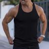Ymosrh Mens Tank Top, Top Men Sleeveless Undershirts for A-Shirt Tank Top Men's Solid Color Tightening Spring/Summer Knit Vertical Stripe Bodybuilding Fitness Vest I-Line Under Shirts (XXL, Black-1) view 3
