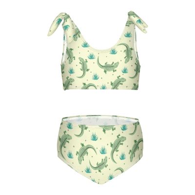 Aflyko Girls' Swimwear Western Alligator Green 2-Piece Bikini Set Summer Swimsuit Vacation Bathing Suit Hawaii Beachwear Water Sport Tankini Set 11-12T