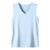 Mens Tank Top Undershirt, Athletic Shirts For Men Basketball Shirts Tanktop Gym Men's Summer Ice Silk Traceless Thin Breathable Color V-Neck Sleeveless Top Shirts & Tees White (3XL, Light blue) Ymosrh view 1