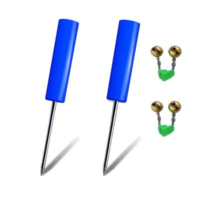 Bank Fishing Rod Rack Stand, Rod Holders for Ground Fishing, with Copper Rod Alarm Bell (2 Set Blue)