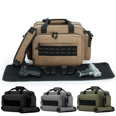 VEAGIA Range Bag,Pistol Case,Gun Range Bags For Handguns And Ammo Pouch 2 Pistols Soft Carrying Shooting Bag (Brown 3.0)