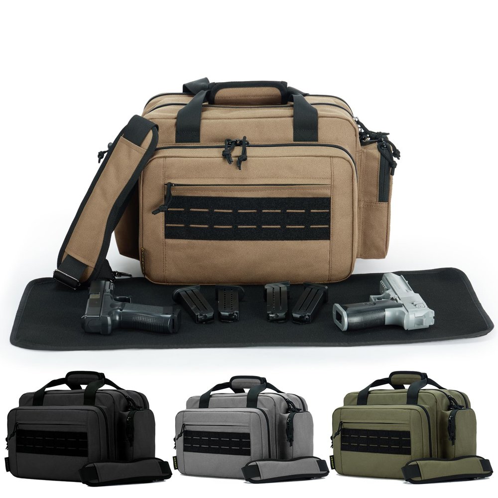 VEAGIA Range Bag,Pistol Case,Gun Range Bags For Handguns And Ammo Pouch 2 Pistols Soft Carrying Shooting Bag (Brown 3.0)