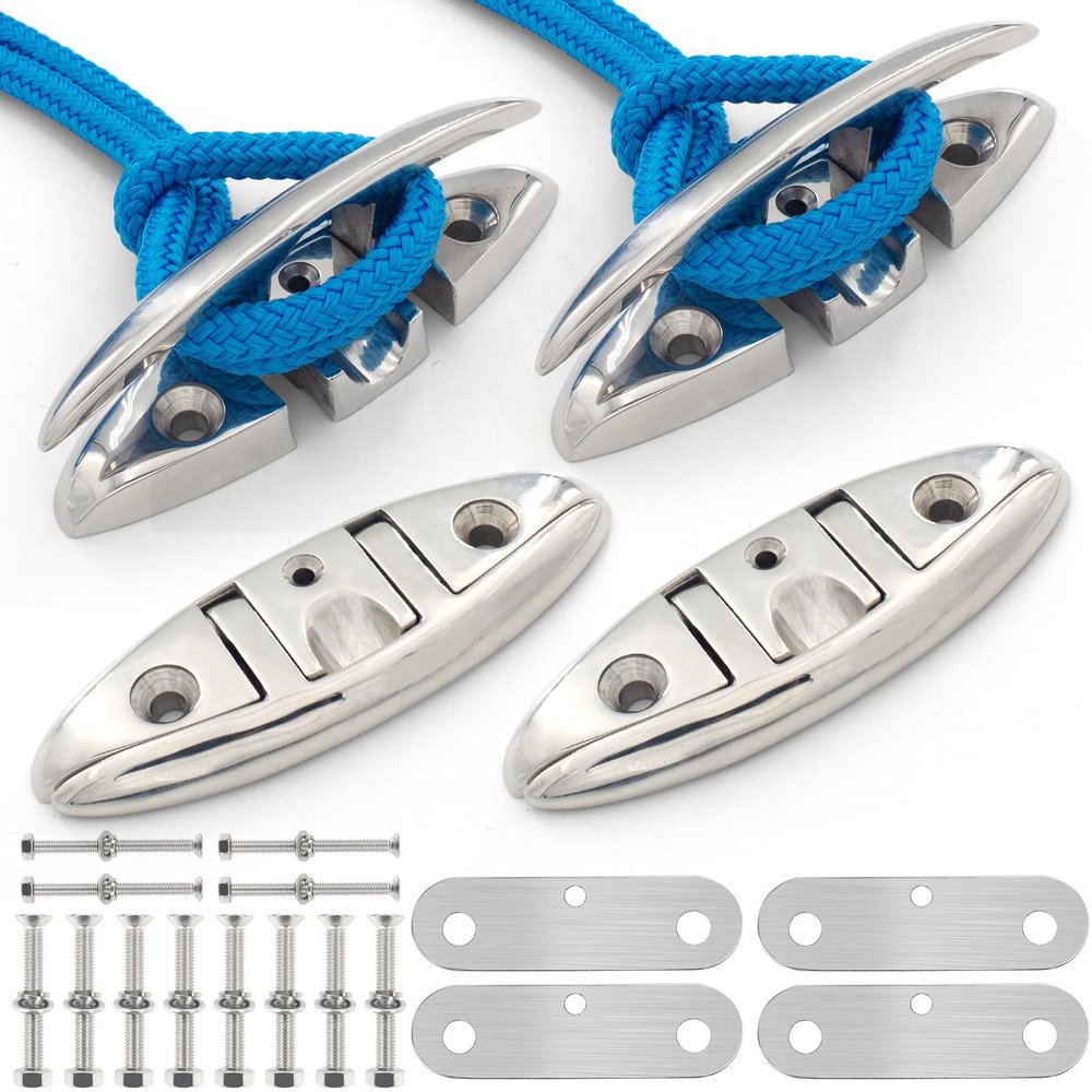 316 Stainless Steel Boat Cleats 6 Inch, Marine Grade Dock Cleats with Stainless Steel Bolts and Back Plate,Boat Dock Cleats Folding Dock Cleats for Deck and Boat (4 Pack)