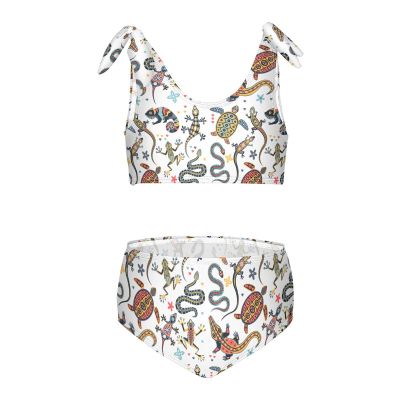 Aflyko Girls' Swimwear Turtle Lizard Flower Snake Ethnic 2-Piece Bikini Set Summer Swimsuit Holiday Bathing Suit Hawaii Beachwear Water Sport Tankini Set 7-8T
