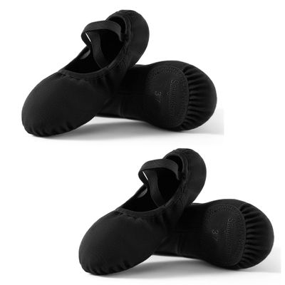 Dance Women's Ballet Shoes Stretch Canvas Dance Slippers Split Sole for Girls/Adult, Size 9.5, Black, 2pcs