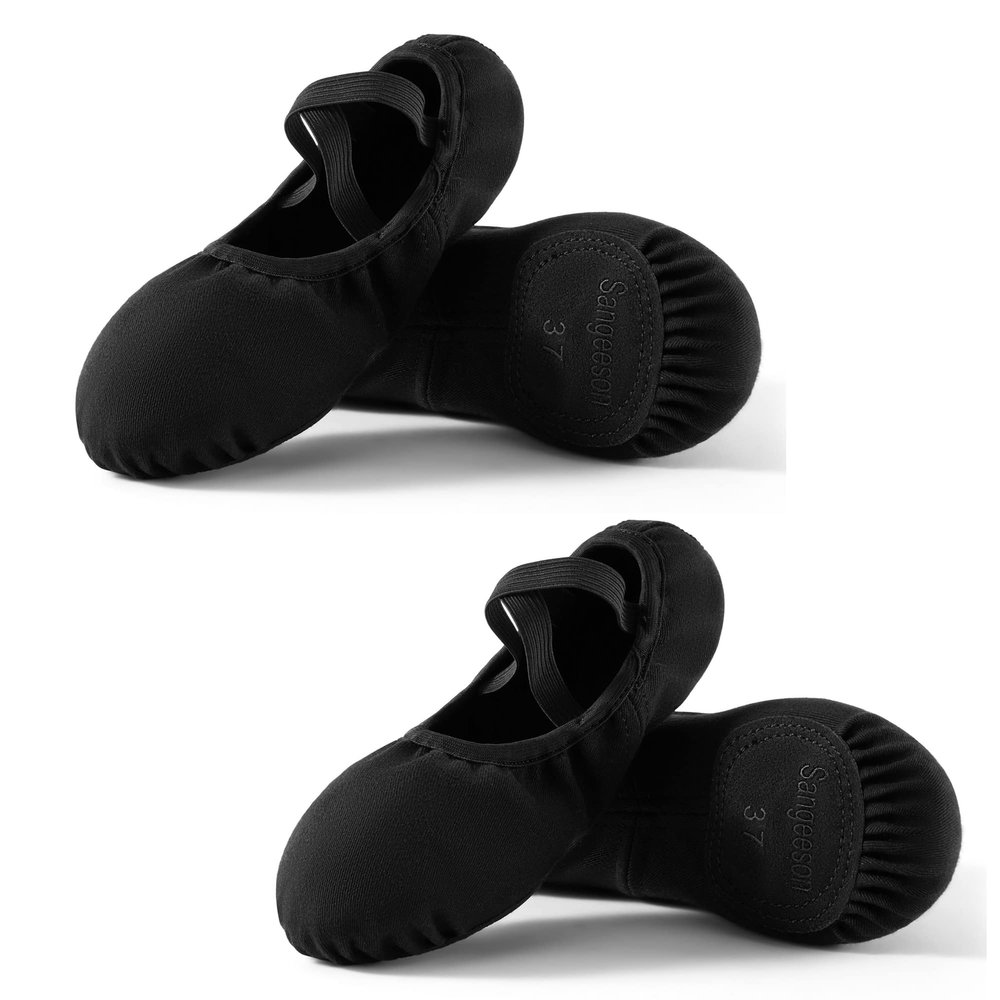Dance Women's Ballet Shoes Stretch Canvas Dance Slippers Split Sole for Girls/Adult, Size 9.5, Black, 2pcs