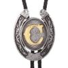 HUABOLA CALYN 2 Pieces Western Cowboy Belt Buckle Bolo tie Set for Men Golden Initial Letter ABCDMJR to Z Costume (C) view 4