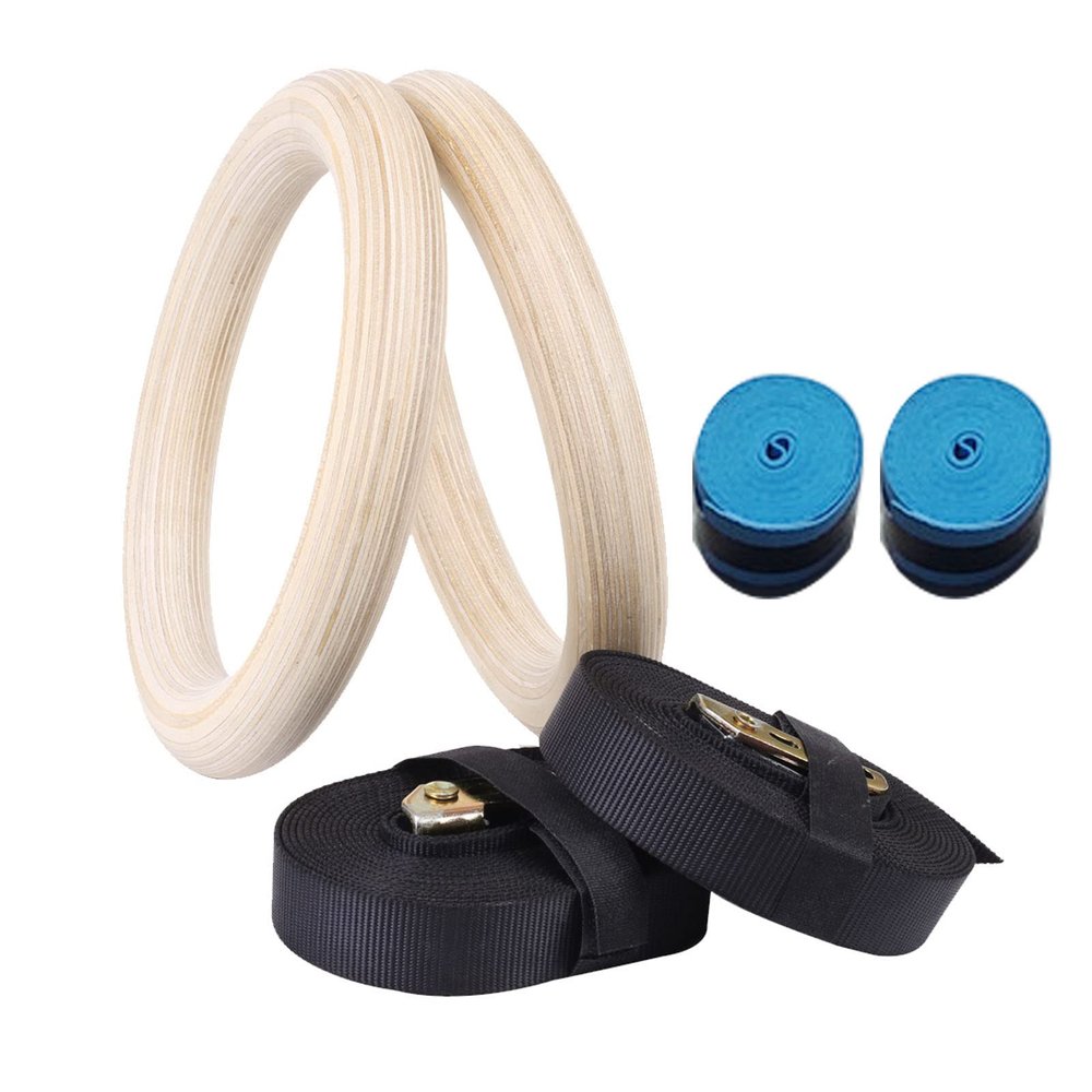 EVTSCAN Wooden Gymnastic Rings with Adjustable Straps - Children's Gymnastic Rings for Core Workout Crossfit Bodyweight Training(A)