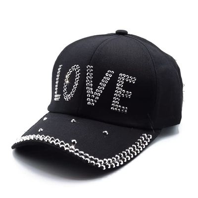 Forest & Twelfth Fashion Bling Baseball Cap Hat, Embellished with Crystal Rhinestones, Faux Gemstones, Embroidery (Love Black)