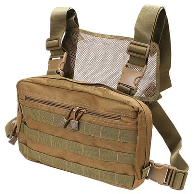 Clakllie Chest Bag Pack Vest Pouch Bag for Men Running Workouts Chest Rig Bag Radio Harness Bag with Mesh Pocket,Khaki
