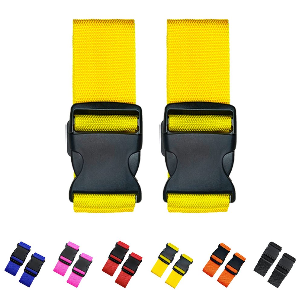 2 Pack Suitcase Straps, Bright Color Adjustable Luggage Belts, TSA Approved (Yellow)