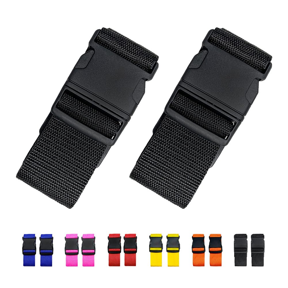 2 Pack Suitcase Straps, Bright Color Adjustable Luggage Belts, TSA Approved (Black)