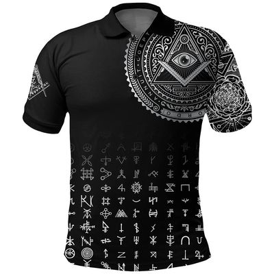Summer Polo Shirt, Masonic Prince Hall Compass 3D Print Polo Shirt for Mens (Color : Black 1, Size : XX-Large)