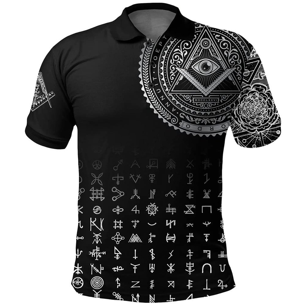 Summer Polo Shirt, Masonic Prince Hall Compass 3D Print Polo Shirt for Mens (Color : Black 1, Size : XX-Large)