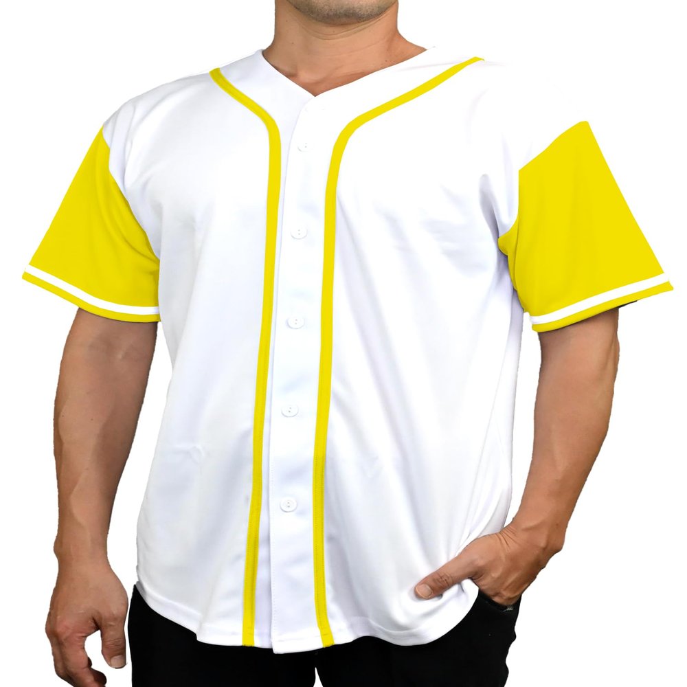 DIGITMON Men's Baseball Jersey Button Down Premium Hip Hop T Shirts Sports Uniform Yellow Sleeve, Large