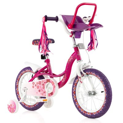 BABY JOY Kids Bike, 14 Inch Girls Bike with Removable Training Wheels, Doll Seat, Adjustable Seat & Handlebar, Coaster & Hand Brakes, Children's Bicycle for 3-8 Years