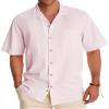 Alimens & Gentle Short Sleeve Button Down Shirts Linen Shirts for Men Cotton Summer Beach Cuban Shirts Vacation Hawaiian Shirts Pale Pink view 1
