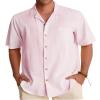 Alimens & Gentle Short Sleeve Button Down Shirts Linen Shirts for Men Cotton Summer Beach Cuban Shirts Vacation Hawaiian Shirts Pale Pink view 3