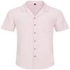 Alimens & Gentle Short Sleeve Button Down Shirts Linen Shirts for Men Cotton Summer Beach Cuban Shirts Vacation Hawaiian Shirts Pale Pink view 4