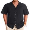 Alimens & Gentle Linen Butoon Down Shirt Men Short Sleeve Casual Shirts Cotton Summer Beach Cuban Vacation Hawaiian Shirts Black view 1