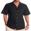 Alimens & Gentle Linen Butoon Down Shirt Men Short Sleeve Casual Shirts Cotton Summer Beach Cuban Vacation Hawaiian Shirts Black view 3