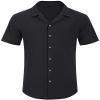 Alimens & Gentle Linen Butoon Down Shirt Men Short Sleeve Casual Shirts Cotton Summer Beach Cuban Vacation Hawaiian Shirts Black view 4