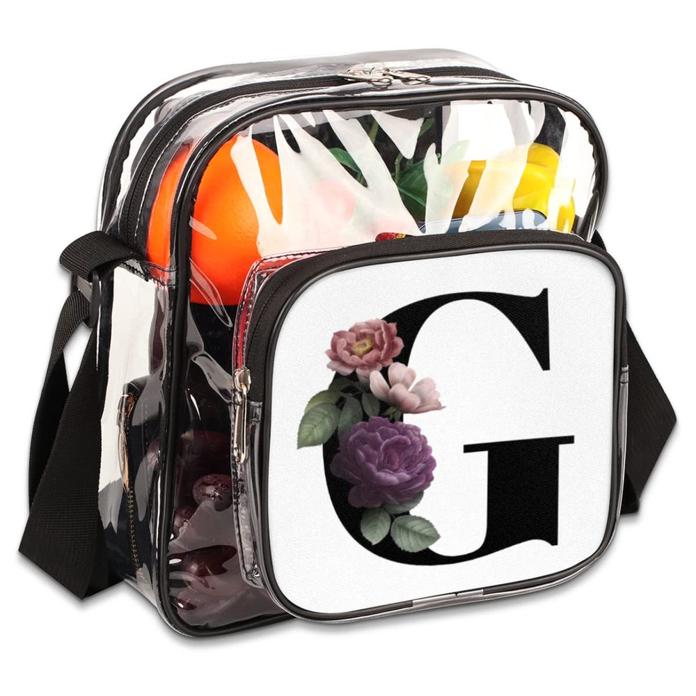 bisibuy Floral G Letter Clear Crossbody Bag Clear Messenger Bag Shoulder Bags Clear Purse Stadium Approved for Concerts Sports Events Work Travel