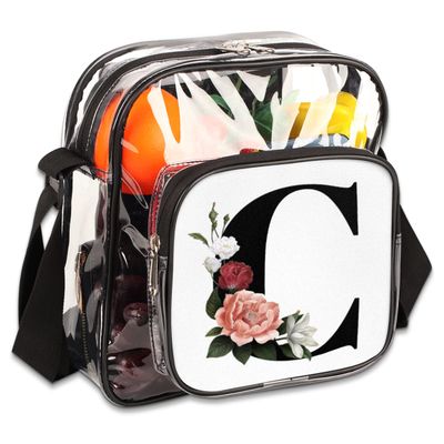 bisibuy Floral C Letter Clear Crossbody Bag Clear Messenger Bag Shoulder Bags Clear Purse Stadium Approved for Concerts Sports Events Work Travel