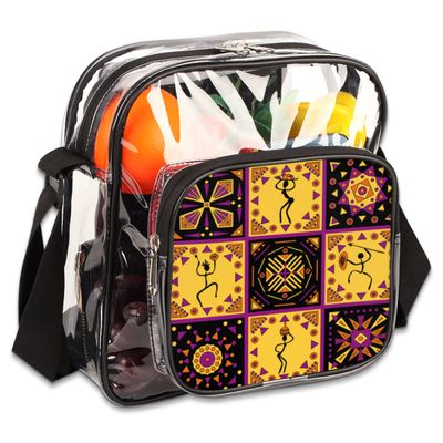 bisibuy African Ornaments Pattern Clear Crossbody Bag Clear Messenger Bag Shoulder Bags Clear Purse Stadium Approved for Concerts Sports Events Work Travel