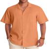 Alimens & Gentle Short Sleeve Button Down Shirts Linen Shirts for Men Cotton Summer Beach Cuban Shirts Vacation Hawaiian Shirts Persimmon Orange view 1