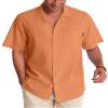Alimens & Gentle Short Sleeve Button Down Shirts Linen Shirts for Men Cotton Summer Beach Cuban Shirts Vacation Hawaiian Shirts Persimmon Orange view 3