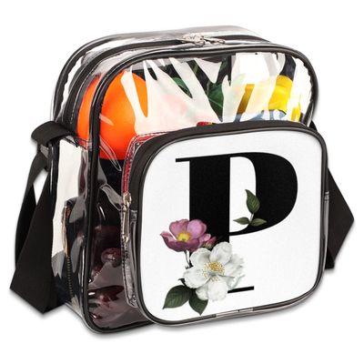 bisibuy Floral P Letter Clear Crossbody Bag Clear Messenger Bag Shoulder Bags Clear Purse Stadium Approved for Concerts Sports Events Work Travel