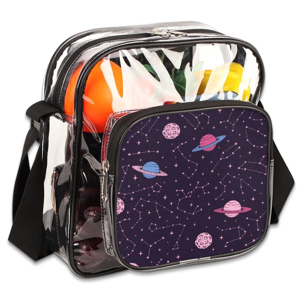 bisibuy Space Planet Clear Crossbody Bag Clear Messenger Bag Shoulder Bags Clear Purse Stadium Approved for Concerts Sports Events Work Travel