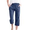 Women's Linen Wide Leg Palazzo Pants Casual Loose Drawstring Elastic Waist Pant with Pockets Cropped Paperbag Trousers Y-Blue view 1