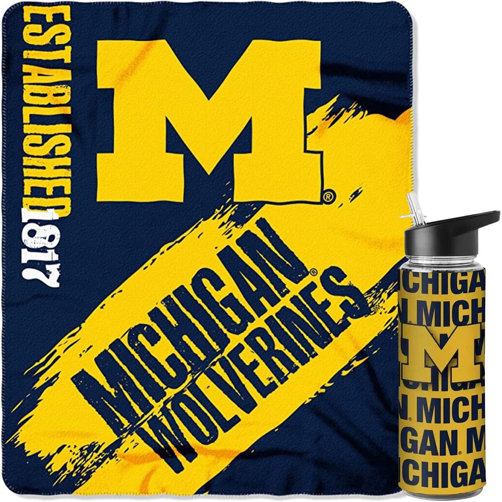 Boelter Brands Licensed NCAA Collegiate Fan Bundle includes Water Bottle and Fleece Blanket (Michigan Wolverines)
