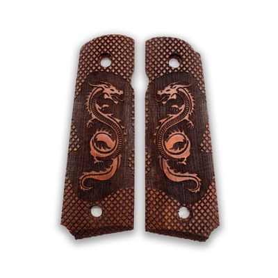 Zib Grips, 1911 Grips, Dragon Grips, 1911 Accessories, 1911 Ambi Safety Cut Grips, 1911 Full Size, for Ruger, Colt, Kimber, Taurus, Remington and Widely Fits 1911 Models, Brown, Black, Rusty Walnut