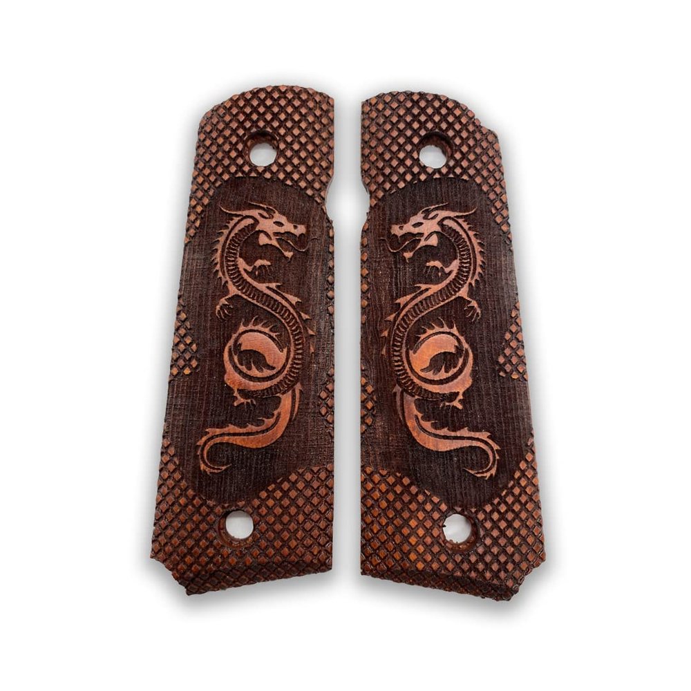 Zib Grips, 1911 Grips, Dragon Grips, 1911 Accessories, 1911 Ambi Safety Cut Grips, 1911 Full Size, for Ruger, Colt, Kimber, Taurus, Remington and Widely Fits 1911 Models, Brown, Black, Rusty Walnut