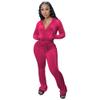 Womens 2 Piece Velour Hoodie Jogger Tracksuit Two Piece Outfits for Women, Long Sleeve Full-Zip Up Velvet Crop Tops Jacket Flared Pants Fall Lounge Matching Sets Sportswear Jogging Sweatsuit Pockets view 1