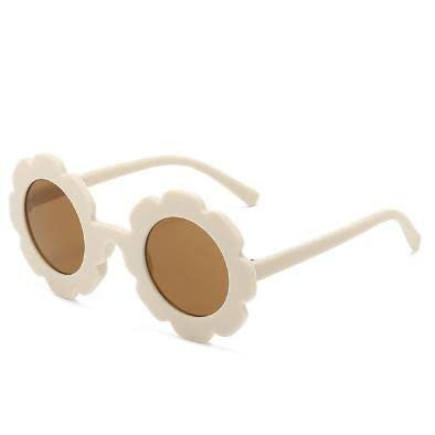 Round Flower Sunglasses Flexible Bendable Flower Glasses Cute Outdoor Beach Eyewear for Girls, Boys and Kids (White)
