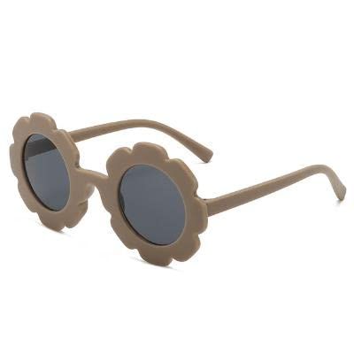 Round Flower Sunglasses Flexible Bendable Flower Glasses Cute Outdoor Beach Eyewear for Girls, Boys and Kids (Coffee)