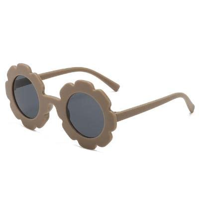 Round Flower Sunglasses Flexible Bendable Flower Glasses Cute Outdoor Beach Eyewear for Girls, Boys and Kids (Coffee)