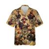 228CLOSET Pirate Chicken Hawaiian Shirt for Men - Vessel Ship Wheel Button Down Shirt Men, Mens Hawaiian Shirt Set 25 Size S view 1