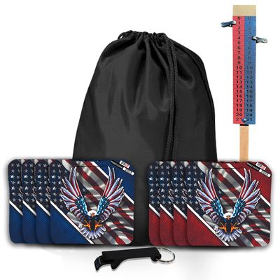 Beerpongtoss Pro Cornhole Bags Sets of 8 Regulation Professional for Tournament, Pro Approved Slick n Stick Corn Hole Beans Bags for Cornhole Games (Blue/Red Flying Eagle)